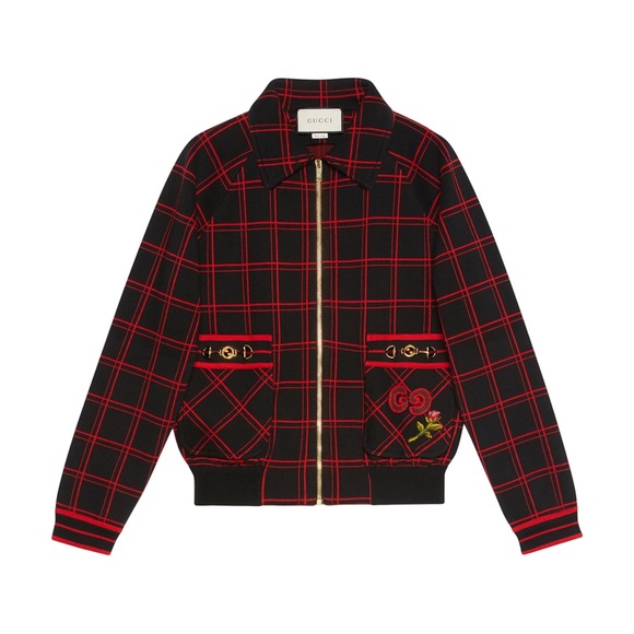 Gucci Black and Red Wool Bomber Jacket - Picture 1 of 5